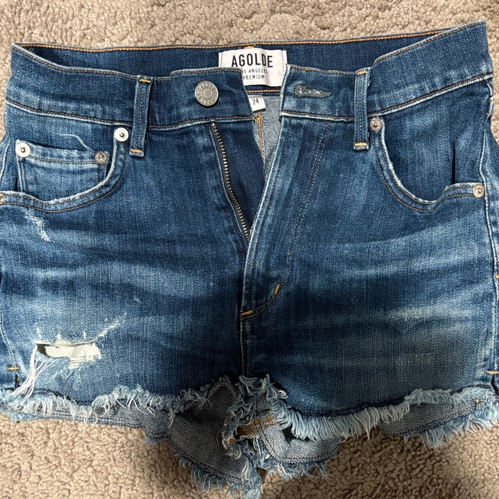 Agolde Distressed Blue Jean Shorts